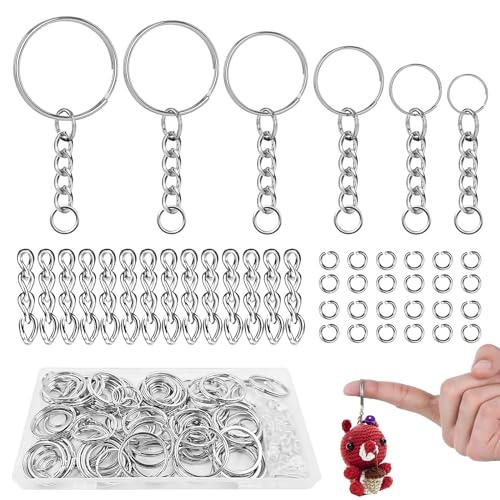 VEPEPE 180 Stk Kleine Schlüsselringe mit Kette & Spaltring, Edelstahl Silber Runde Ringe Schlüsselringe 12mm 15mm 20mm 25mm 28mm 30mm Selber Machen für Schlüssel Handwerk DIY Schlüsselanhänger Zubehör von VEPEPE