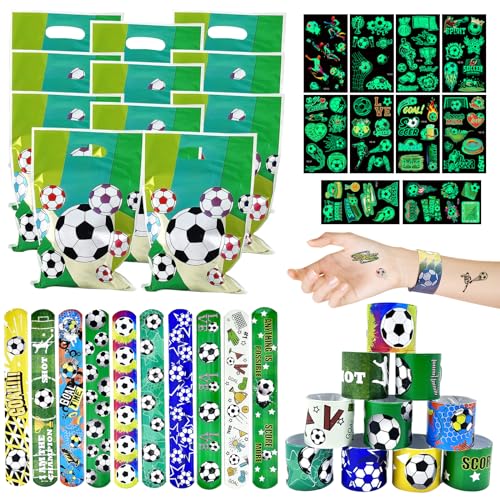 VEQENIFY 30 Stück Fußball Party Mitgebsel Kindergeburtstag Junge Fussball Silikonarmband Fußball Partytüten Fußball Tattoos kinder Gastgeschenk für Kinder Jungen Mädchen Fußball Mitgebsel von VEQENIFY