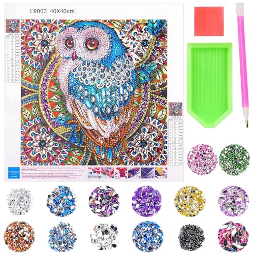 VEQENIFY Diamond Painting Kinder Eule Diamant Painting Bilder Kinder mit Holzrahmen 5D DIY Diamond Painting Set Diamant Painting Kinder Diamond Painting Kinder Eule Geschenke für Mädchen 7 8 9 jahre von VEQENIFY