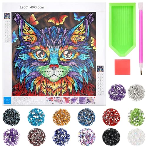 VEQENIFY Diamond Painting Kinder Katze Diamant Painting Bilder Kinder mit Holzrahmen 5D DIY Diamond Pasted Painting Set Diamant Painting Kinder Diamond Painting Kinder Katze Geschenke für Mädchen von VEQENIFY