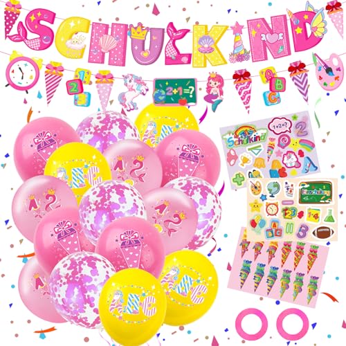 VEQENIFY Einschulung Deko Mädchen Einschulungsdeko Luftballons Schulkind Banner Schulanfang Schuleinführung Deko Schuleinführung Schulanfang Deko Mädchen Geschenke Einschulung von VEQENIFY