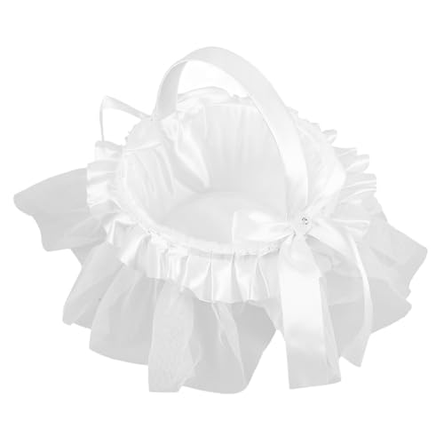 VERDANVERSE Blumenkorb aus Spitze Blütenkörbe für die Hochzeit Blütenblätter Hochzeit Mädchen Korb der Braut Hochzeitsblumenkorb Hochzeitsdekor Hochzeitsornament Korb für Blumen Stoff Weiß von VERDANVERSE