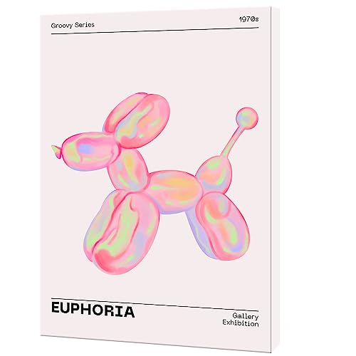 VERENIX Retro Euphoria Wandkunst, holografischer Hundeballon-Poster, flippig, verspielt, rosa Druck, Dekoration, minimalistisch, trendig, adrett, Leinwand, 40.6x61 cm, ungerahmt von VERENIX