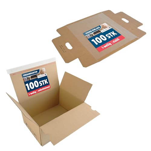 100 Fixtrays & 100 Automatik Kartons 310 x 230 x 160 mm | Braune Versandkartons mit selbstklebendem Deckel | Sicherer Versand ideal für DHL Versand von VERPACKUNGSFUXX