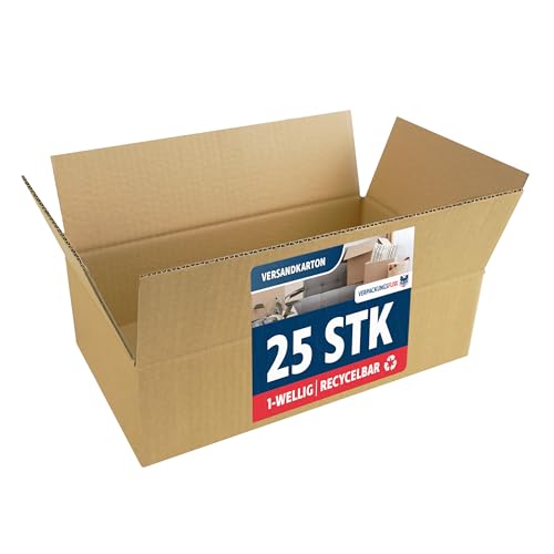 Faltkarton 25 Stück | 35 x 20 x 10 cm | braune Kartons zum Verschicken | stabile Versandkartons aus Wellpappe | Päckchen DHL von VERPACKUNGSFUXX