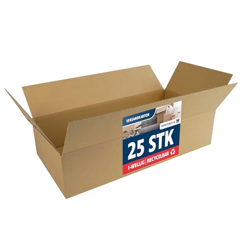 Faltkarton 25 Stück | 58 x 28 x 15 cm | braune Kartons zum Verschicken | stabile Versandkartons aus Wellpappe | Päckchen DHL von VERPACKUNGSFUXX