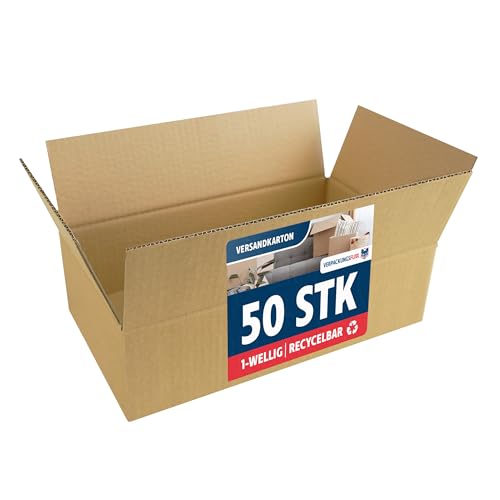 Faltkarton 50 Stück | 35 x 20 x 10 cm | braune Kartons zum Verschicken | stabile Versandkartons aus Wellpappe | Päckchen DHL von VERPACKUNGSFUXX