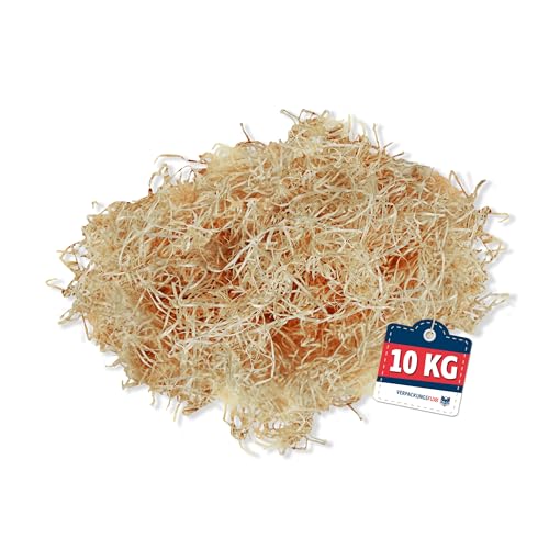 Holzwolle 10 kg - Polstermaterial & Füllmaterial für Pakete | Naturbelassen & Staubarm | Alternative zu Verpackungschips | unbehandelte Kiefernholzwolle von VERPACKUNGSFUXX