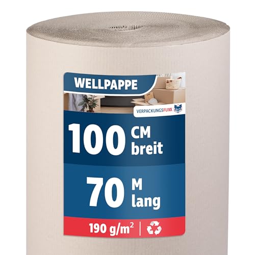 Wellpappe Rolle 1 m x 70 m | Rollenwellpappe für Versand & Lagerung | Vielseitig einsetzbar | Umweltfreundliches & recyclebares Verpackungsmaterial von VERPACKUNGSFUXX