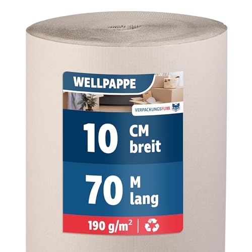 Rollenwellpappe 10 cm x 70 m | Wellpappen Rolle für Versand & Lagerung | Umweltfreundliches & recyclebares Verpackungsmaterial von VERPACKUNGSFUXX