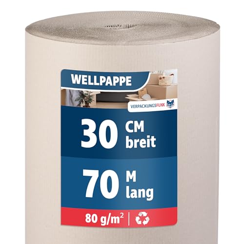 Rollenwellpappe 30 cm x 70 m | Wellpappen Rolle für Versand & Lagerung | Vielseitig einsetzbar | Umweltfreundliches & recyclebares Verpackungsmaterial von VERPACKUNGSFUXX