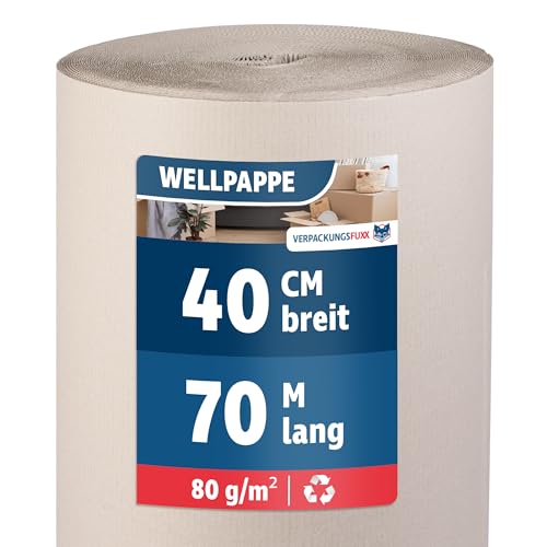 Rollenwellpappe 40 cm x 70 m | Wellpappen Rolle für Versand & Lagerung | Vielseitig einsetzbar | Umweltfreundliches & recyclebares Verpackungsmaterial von VERPACKUNGSFUXX