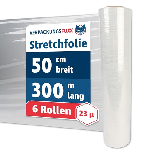 Strechfolienrolle transparent 6 Rollen | 300 m x 50 cm x 23 µ - Verpackungsfolie für Umzug, Lager & Versand | reißfest & dehnbar bis 150 % | leise abrollbar | VERPACKUNGSFUXX Strechfolienrolle transparent 6 Rollen | 300 m x 50 cm x 23 µ - Verpackungsfolie für Umzug, Lager & Versand | reißfest & dehnbar bis 150 % | leise abrollbar | VERPACKUNGSFUXX von VERPACKUNGSFUXX