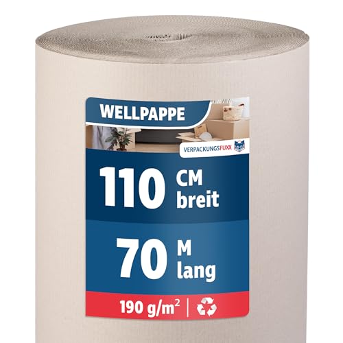 Wellpappe Rolle 110 cm x 70 m | Rollenwellpappe für Versand & Lagerung | Umweltfreundliches & recyclebares Verpackungsmaterial von VERPACKUNGSFUXX