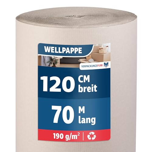 Wellpappe Rolle 120 cm x 70 m | Rollenwellpappe für Versand & Lagerung | Umweltfreundliches & recyclebares Verpackungsmaterial von VERPACKUNGSFUXX