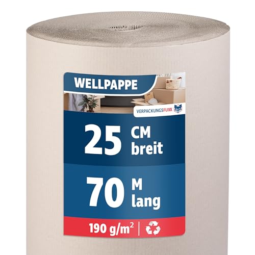 Wellpappe Rolle 25 cm x 70 m | Rollenwellpappe für Versand & Lagerung | Umweltfreundliches & recyclebares Verpackungsmaterial von VERPACKUNGSFUXX