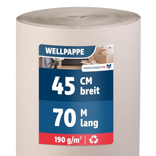 Wellpappe Rolle 45 cm x 70 m | Rollenwellpappe für Versand & Lagerung | Umweltfreundliches & recyclebares Verpackungsmaterial von VERPACKUNGSFUXX