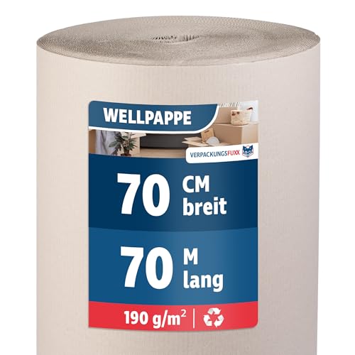 Wellpappe Rolle 70 cm x 70 m | Rollenwellpappe für Versand & Lagerung | Umweltfreundliches & recyclebares Verpackungsmaterial von VERPACKUNGSFUXX