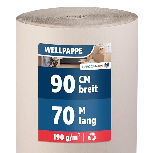 Wellpappe Rolle 90 cm x 70 m | Rollenwellpappe für Versand & Lagerung | Umweltfreundliches & recyclebares Verpackungsmaterial von VERPACKUNGSFUXX