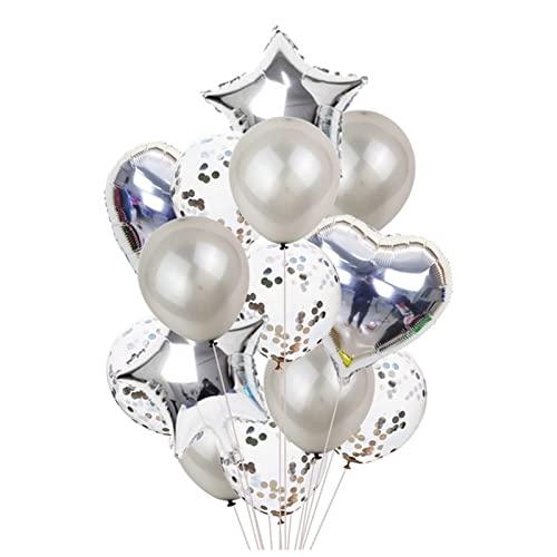 VERSLEH Happy Birthday Ballon 14 stücke Multi Confetti Ballon Happy Birthday Party Ballons Rose Gold Helium Ballons Dusche Partybedarf Luftballons(Silver) von VERSLEH