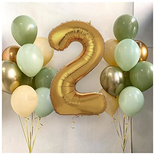 VERSLEH Happy Birthday Ballon 15 Teile/los Avocado grün Latex Ballons 40 Zoll Gold nummerfolie Ball Geburtstagsfeier Wald Dschungel Dekoration Luftballons(2) von VERSLEH