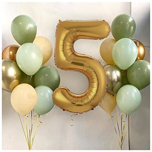 VERSLEH Happy Birthday Ballon 15 Teile/los Avocado grün Latex Ballons 40 Zoll Gold nummerfolie Ball Geburtstagsfeier Wald Dschungel Dekoration Luftballons(5) von VERSLEH