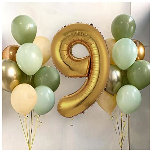 VERSLEH Happy Birthday Ballon 15 Teile/los Avocado grün Latex Ballons 40 Zoll Gold nummerfolie Ball Geburtstagsfeier Wald Dschungel Dekoration Luftballons(9) von VERSLEH