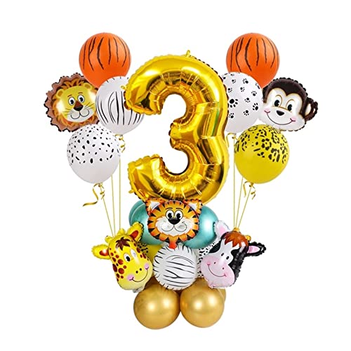 VERSLEH Happy Birthday Ballon 27 stücke Dschungel Tier Ballons Set Chrome Metallic Latex Ballon 12inch Goldnummer Globos Geburtstagsfeier Dusche Dekor Luftballons(3) von VERSLEH