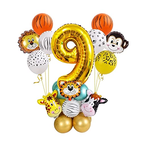 VERSLEH Happy Birthday Ballon 27 stücke Dschungel Tier Ballons Set Chrome Metallic Latex Ballon 12inch Goldnummer Globos Geburtstagsfeier Dusche Dekor Luftballons(9) von VERSLEH