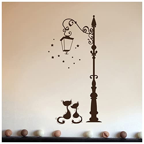 VERSLEH Wandpaneele Selbstklebend Katzen unter der Straßenlaterne Wandaufkleber Romantisch Hintergrund for Dekoration Wandbild Wallpaper Kunstaufkleber Liebe Katze Aufkleber Wandpaneele Selbstklebend von VERSLEH