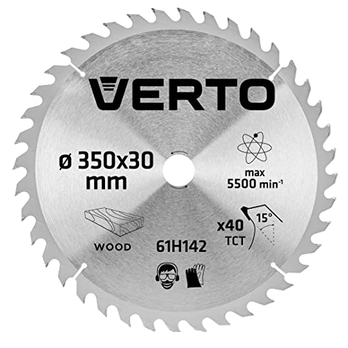 VERTO Sägeblatt, Widia, 350 x 30 mm, 40 Zähne, Blattdicke 2,2 mm, Zahndicke 3,2 mm, Kürzungen: 30 x 16 mm, 30 x 20 mm, 30 x 25,4 mm, Hartmetallbestückte YG8A-Zähne, von Holz und Holzwerkstoffen von VERTO