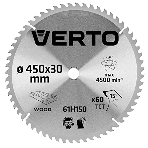 VERTO Sägeblatt, Widia, 450 x 30 mm, 60 Zähne, Blattdicke 2,5 mm, Zahndicke 3,5 mm, Kürzungen: 30 x 16 mm, 30 x 20 mm, 30 x 25,4 mm, Hartmetallbestückte YG8A-Zähne, von Holz und Holzwerkstoffen von VERTO