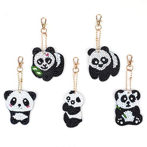 VETPW 5 Stück 5D DIY Panda Diamant Malerei Schlüsselbund, Doppelseitig DIY Full Drill Diamond Pasted Painting Keychain für Damen Geldbörse Rucksack Handtasche Dekoration von VETPW