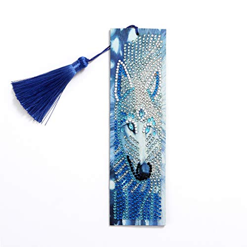 VETPW 5D DIY Wolf Diamant Malerei Lesezeichen, Special Shaped Diamond Pasted Painting Bookmark, Malen Nach Zahlen Kit, Diamant Stickerei Malerei Quaste Leder Lesezeichen Set von VETPW