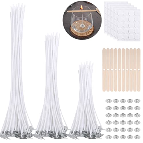 240 Stück Kerzendocht Set,VEVOQIM 100 Stück Kerzendochte für Kerzen Docht(10CM|15CM|20CM) mit 10 Stück Dochthalter,100 Stück Kerzen Klebeplättchen und 30 Stück Dochtlaschen für Kerzen Selber Machen von VEVOQIM