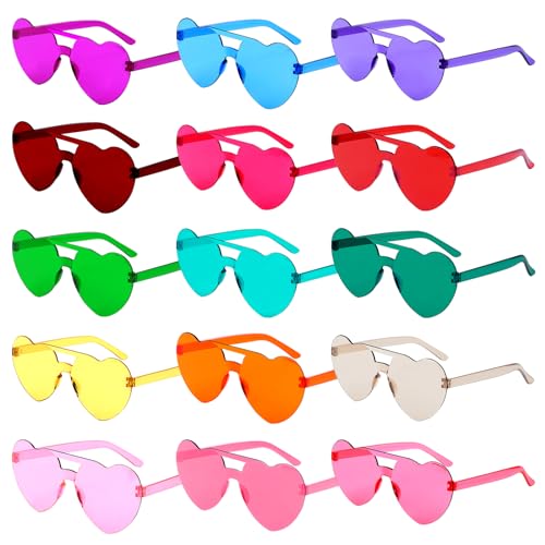 VEVOQIM Herz Sonnenbrille,15 Paar Bunte Herzbrille Partybrille,Sonnenbrillen Herzform Party Hippie Brille Set,Lustige Herzchen Herzsonnenbrille,Heart Party Brille für Geburtstagsfeier, Halloween von VEVOQIM