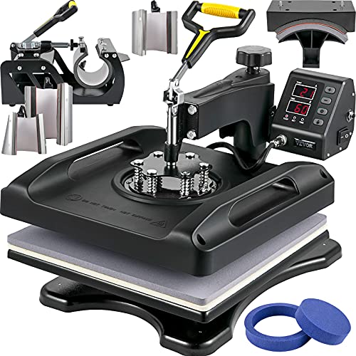 VEVOR 1200W Hitzepresse 8 IN 1 T-Shirtpresse, 38 x 38cm Schwarz Transferpresse, Heißpresse T-shirt zum Aufbringen von Buchstaben, Zahlen und Mustern auf Kappen, T-Shirts, Becher, Teller 51 x 40 x 47cm von VEVOR