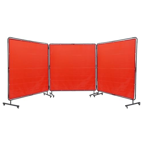 VEVOR 3-Panel-Schweißvorhang 1,8 x 1,8 m Schweißschutzvorhang aus Flammhemmendem Vinyl Schweißschutzwand mit 12 Schwenkrädern und einem 6-stufigen UV-Schutz Schweißerdecke Schweißschutz Rot von VEVOR