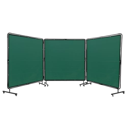 VEVOR 3-Panel-Schweißvorhang 1,8 x 1,8m Schweißschutzvorhang aus Flammhemmendem Vinyl Schweißschutzwand mit 6 Schwenkrädern und einem 6-stufigen UV-Schutz Schweißerdecke Schweißschutz Grün von VEVOR