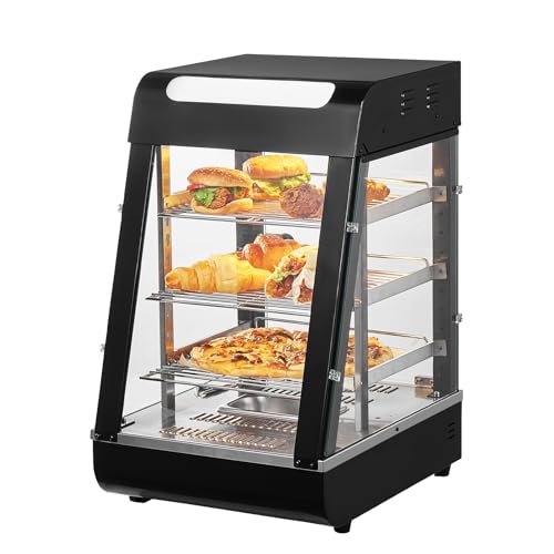 VEVOR 3-stufiger kommerzieller Speisenwärmer, 1000 W Speisenwärmer mit Licht, Verstellbarer Ablage und Temperaturanzeige, 30-85 ℃ Dampferhitzung, 57 L für Hamburger, Pizza, Brot, Brathähnchen von VEVOR