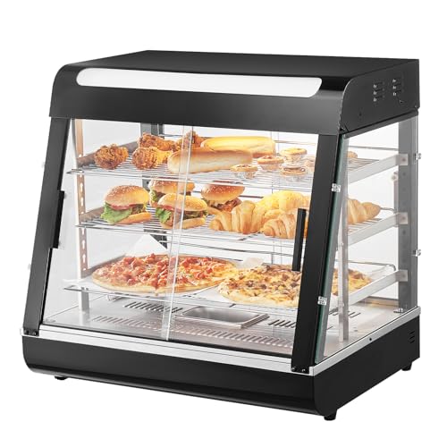 VEVOR 3-stufiger kommerzieller Speisenwärmer, 1200 W Speisenwärmer mit Licht, Verstellbarer Ablage und Temperaturanzeige, 30 ℃ - 85 ℃ Dampfheizung, 111 L für Hamburger, Pizza, Brot, Brathähnchen von VEVOR