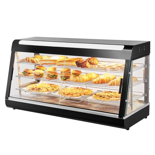 VEVOR 3-stufiger kommerzieller Speisenwärmer, 1500 W Speisenwärmer mit Licht, Verstellbarer Ablage und Temperaturanzeige, 30-85 ℃ Dampferhitzung, 180 l für Hamburger, Pizza, Brot, Brathähnchen von VEVOR