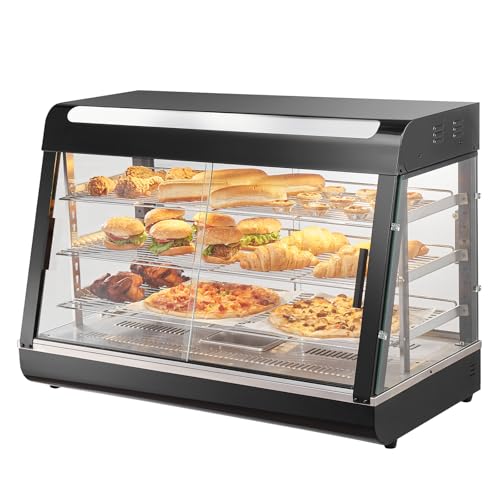 VEVOR 3-stufiger kommerzieller Speisenwärmer, 1500 W Speisenwärmer mit Licht, Verstellbarer Ablage und Temperaturanzeige, 30-85 ℃ Dampfheizung, 130 L für Hamburger, Pizza, Brot, Brathähnchen von VEVOR