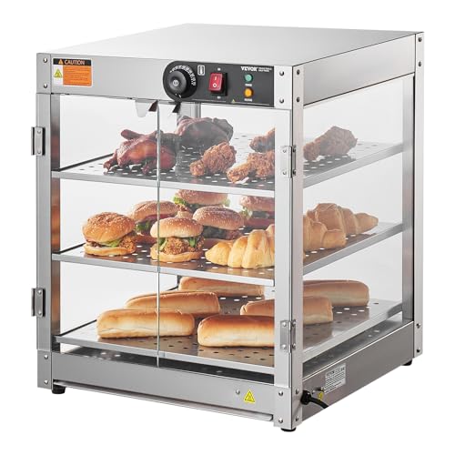 VEVOR 3-stufiger kommerzieller Speisenwärmer, 800 W Speisenwärmer mit Licht zur Aufwertung der Speisenpräsentation, 30 °C bis 85 °C Temperaturregelung, 90 L für Hamburger, Pizza, Brot, Brathähnchen von VEVOR