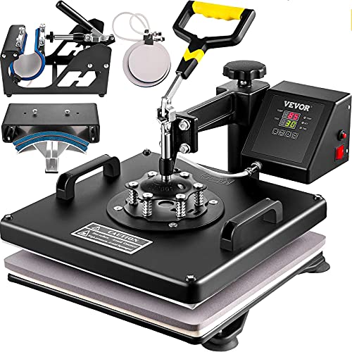 VEVOR 5 in 1 Heißpresse Heat Press für Textil Transferpresse Textilpresse mit Plattenpresse von 38 x 38 cm, Textildruckpresse von 1000 w, Geeignet für Hüte, Mützen, T-Shirts, Tassen von VEVOR