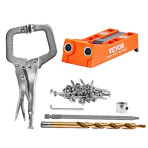 VEVOR 50 tlg. Pocket Hole Jig Kit Doppeltaschenloch mit Vierkantantriebsbit & C-Klemmen, Dübelhilfe Bohrlehre zum Bohren von Taschenlöchern und Schräglöchern, Bohrhilfe für Holzbearbeitung von VEVOR