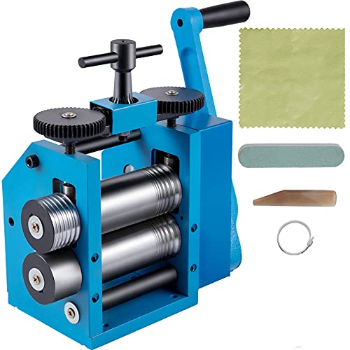 VEVOR 75mm Manuelle Walzwerk Maschine Eisen Rolle Presser Gute Verschleißfestigkeit Kombination Schmuck Walzwerk Tablettiermaschine Walzdraht Flache Muster Blech Schmuck Kennzeichn Blau von VEVOR