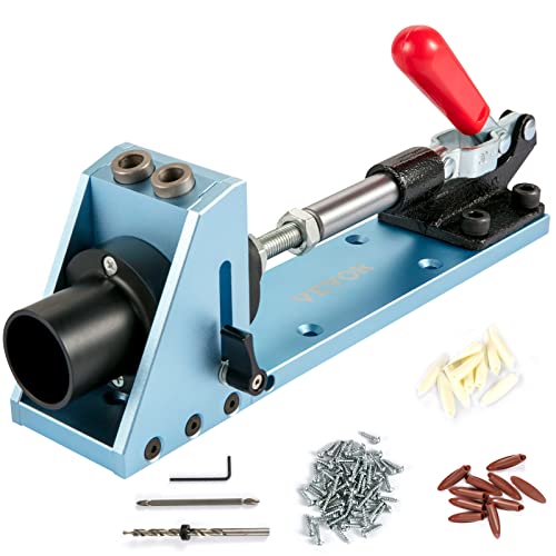 VEVOR Bewegliche Taschenloch System, Taschenlochbohrlehre, Bohrlehre Bohrschablone, Doppeltaschenloch Jig Kit, Taschenlocher, 2 Spanabfuhrlöcher, exolierte Aluminium-Legierung, verstellbare Tiefe von VEVOR