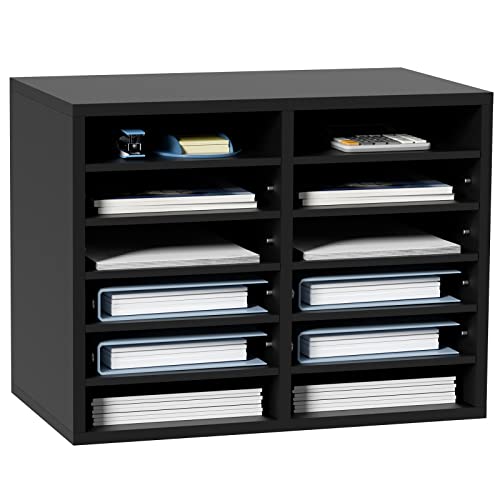 VEVOR Briefablage Schreibtisch Organizer 520 x 305 x 410 mm, 2,3–5,6 cm Einstellbar A4 Stapelbar Quer, Papierablage, Aufbewahrung Schreibtisch Ablagesystem Organisation, Ablage (Schwarz, 2 x 6 Fächer) von VEVOR