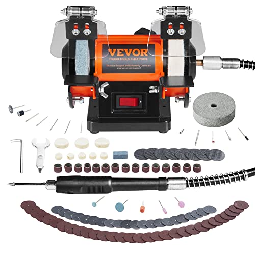 VEVOR Doppelschleifer Doppelschleifmaschine 3590 RPM 150 mm, 50 W Profi Schleifmaschine Schleifbock mit Spritzschutz inkl. 3 Polierscheiben Gabelschlüssel 100 Stk.Bohrer, Schleifgerät Doppelschleifer von VEVOR